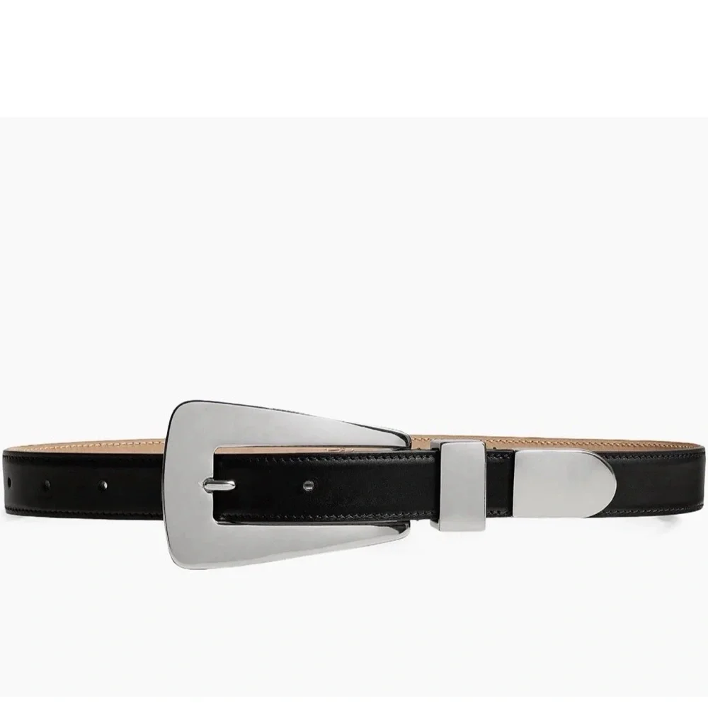 Khaite  Lucca Statement Buckle Leather Black Silver Size 80 New with box